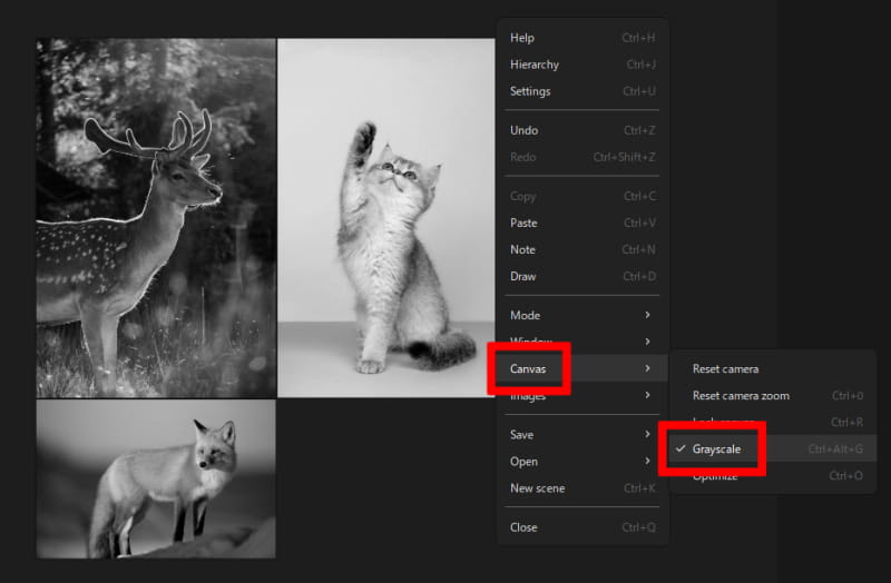 キャンバスをグレースケールにする