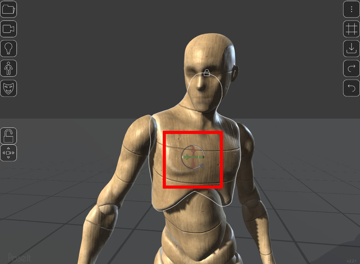 ロックした部位は方向が変わらない