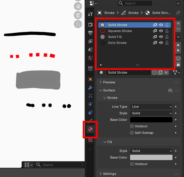 マテリアルタブを開く