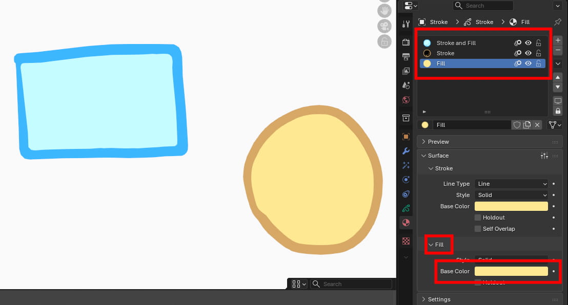 塗りつぶしの色はマテリアルから設定可能