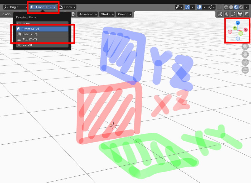 特定の平面に固定して描画する
