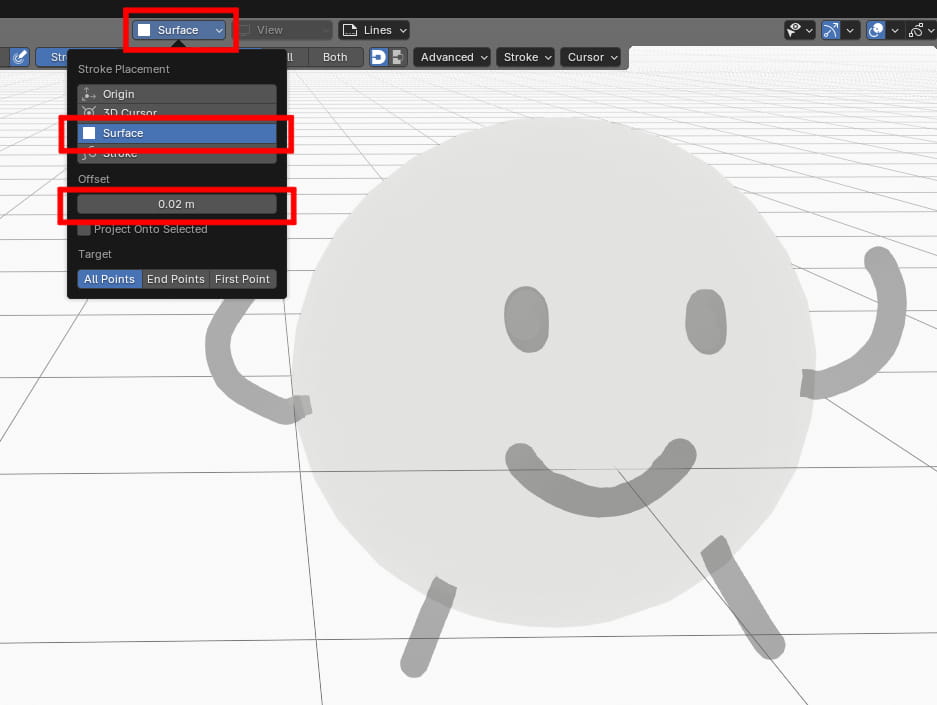 3Dオブジェクトの表面に描画する