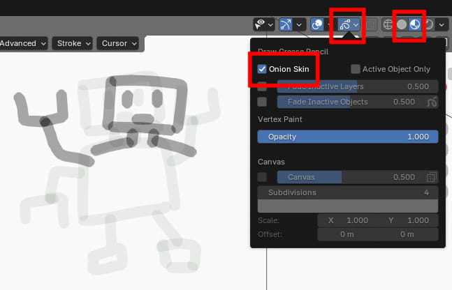 オニオンスキンで前後の絵を表示する