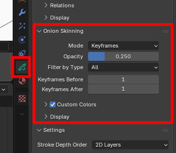 オニオンスキンの設定値を変更する