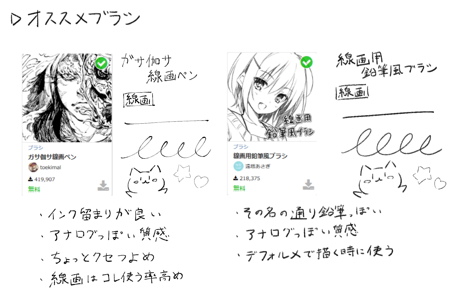 線画用のブラシ